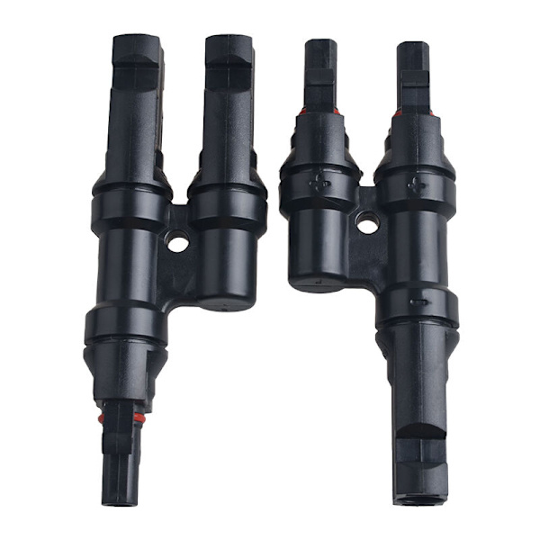 MC4 to-i-en adapter, trevejs stik, solcelle stik, solpanel parallel stik