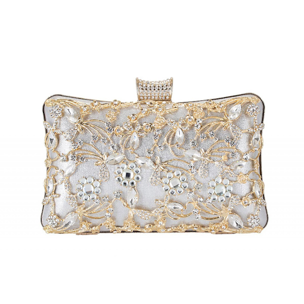 Kvinners Krystall Kvelds Clutch Veske Bryllup Pung Brud Prom Håndveske Festveske A916-1072 Silver