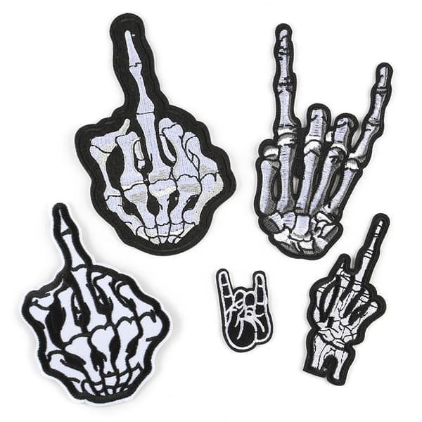 5 stk. Skull Middle Finger Skeleton Ghost Broderte Merker Stryke på