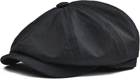 Bomulls Flat Cap för Män Gatsby Ivy Golf Cabbie Svart Hatt