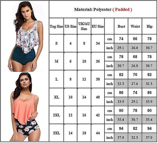 Dam Ruffle Tankini Bikini Set Hög Midja Baddräkt Badkläder Strandkläder B L