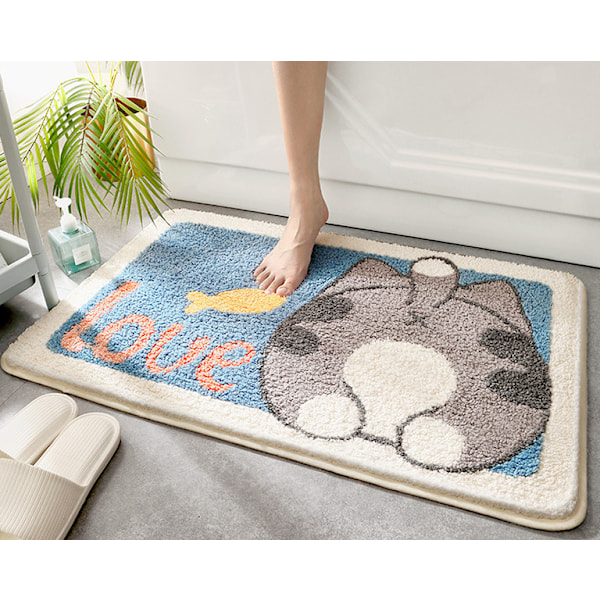Sovrumsingångsmatta Hem Badrumsdörrmatta halkfri absorberande fotmatta för badrum, 40*60cm, Katt,