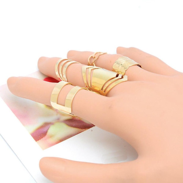 5 stk/sett Kvinners Mote Hule Midi Finger Over Knuckle Stacking Ringer