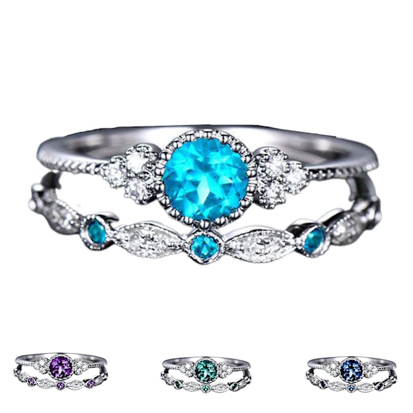 2 st/set Utsökt slät yta Vigselringar Legering Enkla Kubiska Zirkonia Damringar Charm Smycken Purple US 10