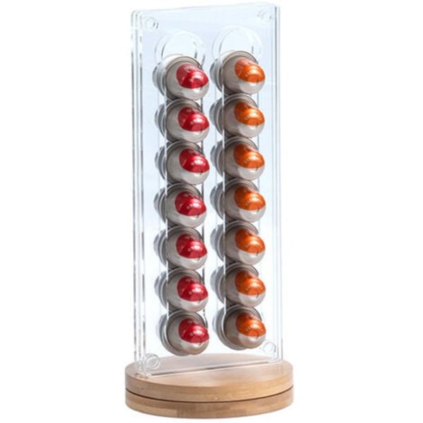 Kaffe Kapsel Holder Akryl Roterende Kapsel Holder Kaffe Opbevaring Kapsel Holder, (1022 Klar Bambus Bund Roterende