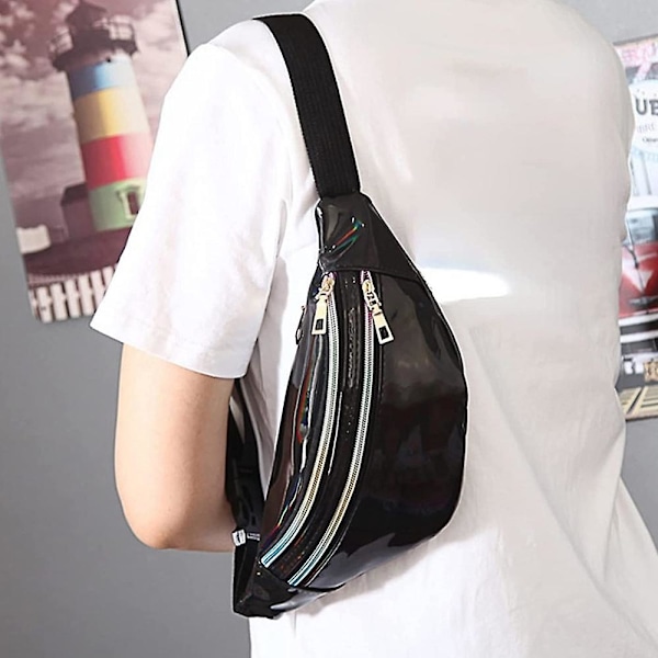 Holografisk Taljeposer Kvinder Banan Fanny Pack Kvinde Bæltetaske Geometrisk Taljeposer Laser Bryst Telefon Lomme Taljepose Multifunktionel Brysttaske En Sh Black