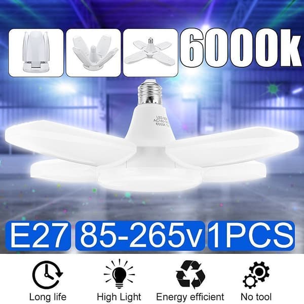 LED Garageloft, E27 6000K Naturlys 60W Sammenfoldelig Arbejdslampefod til Lade, Garage, Lager 85-265V Sasicare, til
