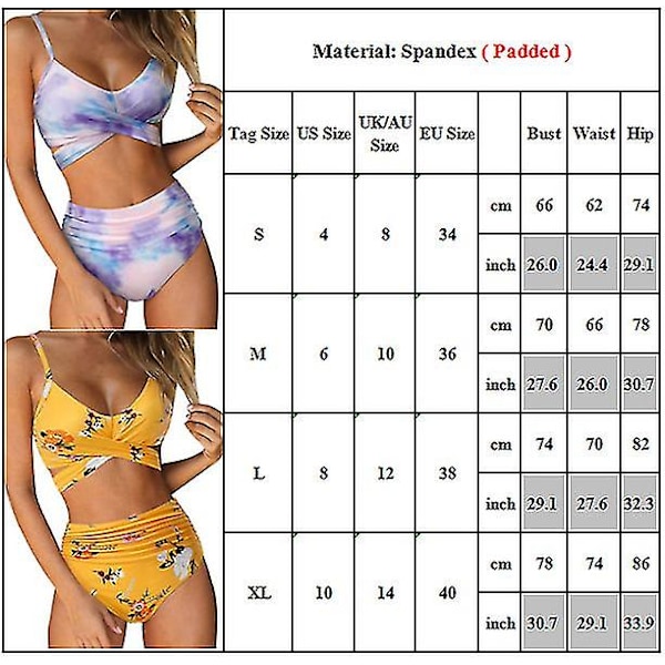 Kvinnors Tie Dye Push Up Padded Bikini Set Hög Midja Baddräkt Strandkläder White M