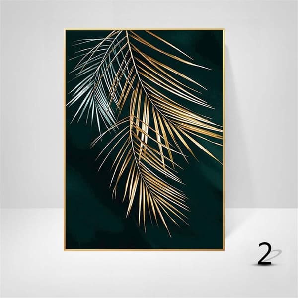 Set med 3 Designväggposter Skog Guld Blad Palmträd