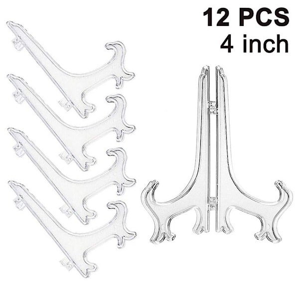 Piao 12 stk. staffelier af plast, tallerkenstativer, foldbare tallerkener, udstillingsstativer til præsentation af samleplader, skålholdere, bøger, P Transparent 4 inch