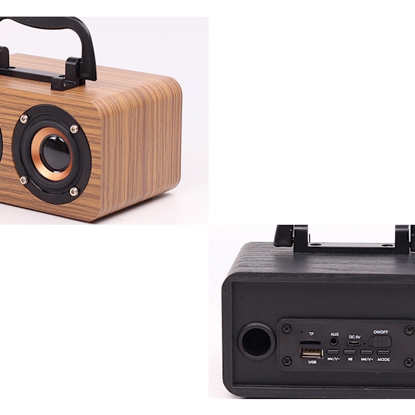 Bluetooth bärbar högtalare, retro enkel trähögtalare, mini trådlös Bluetooth-högtalare (svart träkorn)