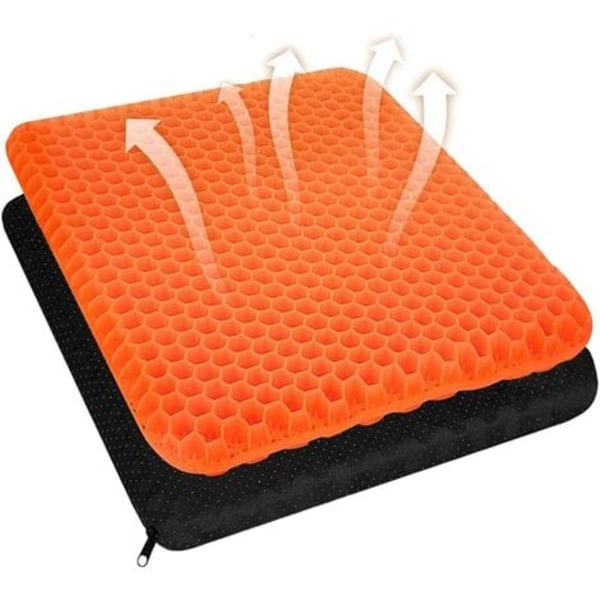 Breathable Gel Seat Cushion with Non-Slip Cover to Help Relieve Back Pain, Used in Cars, Offices, Wheelchairs (Orange)