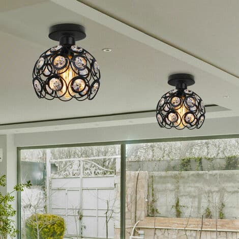Krystal Bur Cage Loftlampe Moderne Lysarmatur E27 til Soveværelse Stue Bar Restaurant Sort - Sort