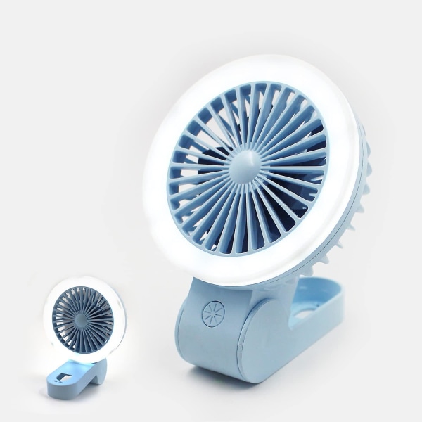 Mini håndholdt ventilator med LED-lys, justerbar USB genopladelig lille bærbar personlig ventilator sammenklappelig klapvogn bordventilator til børn piger kvinde