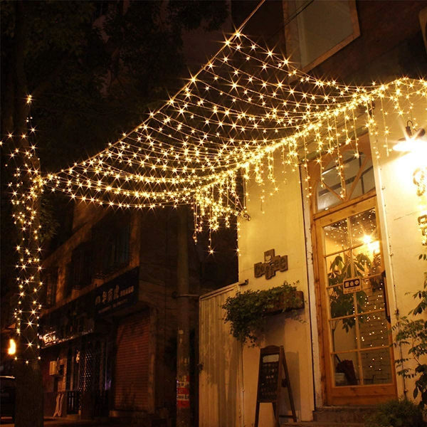 300 LED-lampor 3x3 meter LED-ljusslinga med krokar 8 lägen IP65 för utomhus- och inomhusdekoration, varmvit