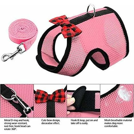 Sele til kaniner med elastisk snor, velegnet til små kæledyr (L: Bryst (35-40cm), Pink)