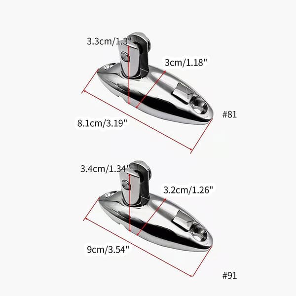 Snabbkoppling Bimini Top Vridbart Gångjärn Däck Sidomontering Metall Vridbart Gångjärn 81mm