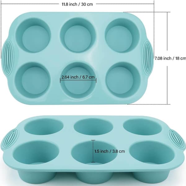 Sæt med 3 silikone muffinforme (grå, pink, påfugleblå) - Form til cupcakes, brownies og kager
