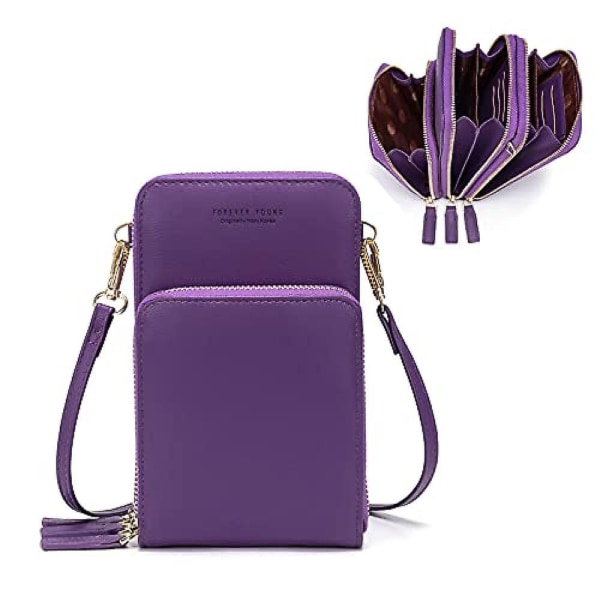 Liten crossbody-mobilväska för kvinnor, miniväska med axelrem och kreditkortsfack A916-878 Purple