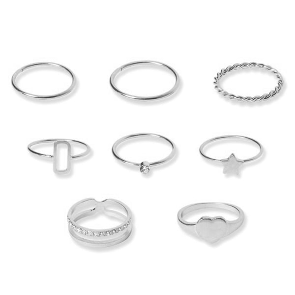 8 kpl Sormukset Viisisakarainen Tähti Timantit Korut Sähköpinnoitus Geometrinen Sormus Syntymäpäivälahjat Silver