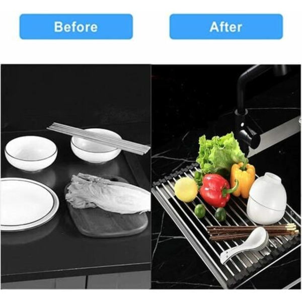 STAINLESS STEEL Oppvaskstativ Svart Kjøkken Sammenleggbar og Avtakbar Rustfritt Stål Rulle Tørker for Vask 43CM*33CM