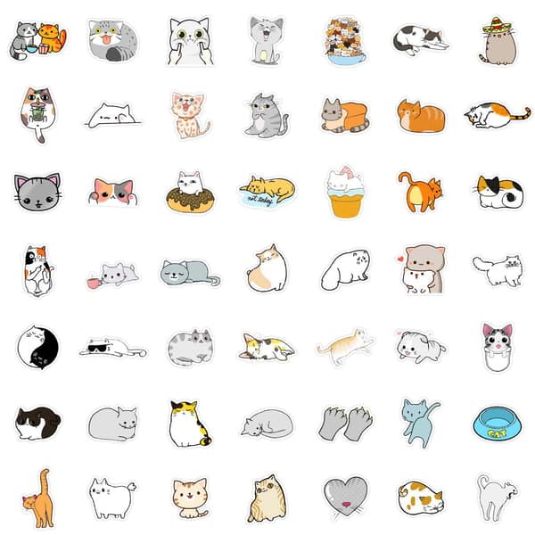 Søde Katte Stickers 100 Stk Seje Æstetiske Stickers til Vand