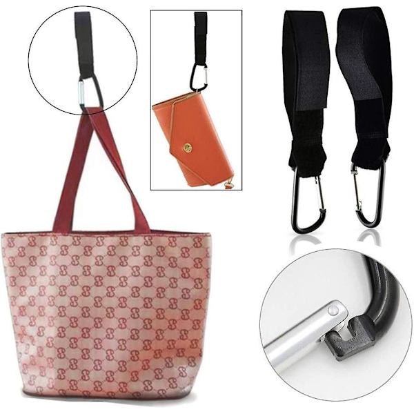 Piao Barnvagnskrokar - Snäppkrokar i aluminium - Set om 2, svart, stabil, fjädrande, flexibel - Barnvagnsfäste, universell krok
