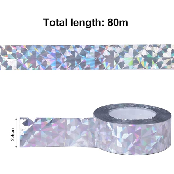 Fugleavvisende tape, reflekterende bånd for fugler, fugleavvisende tape, anti-fugl tape, reflekterende tape for hjem, hage og gård, 2,4 cm x 80 m
