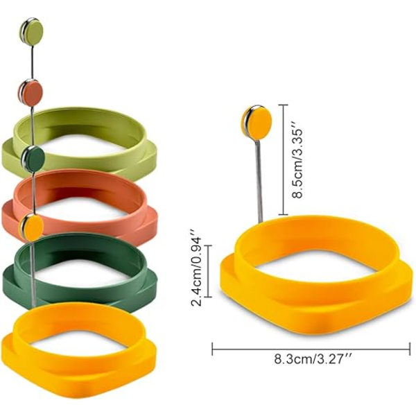 4 silikone æggeringe, dobbeltsidede non-stick pandeforme Omelet