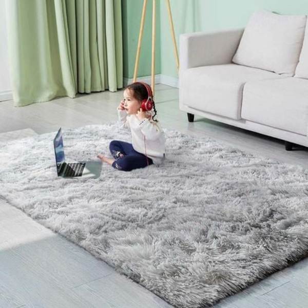 Shaggy matta för vardagsrummet - Modern och fluffig - Kort lugg - Halkfri, Silvergrå (100 cm x 160 cm)