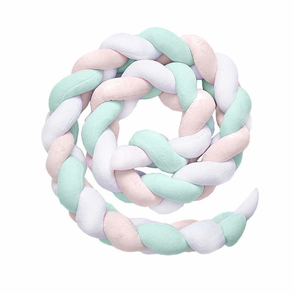 Sängkant, babysängbuffert, sängorm, babysängbuffert, vävning kant skydd, huvudskydd dekoration för vagga (vit, grön, rosa, 150cm)