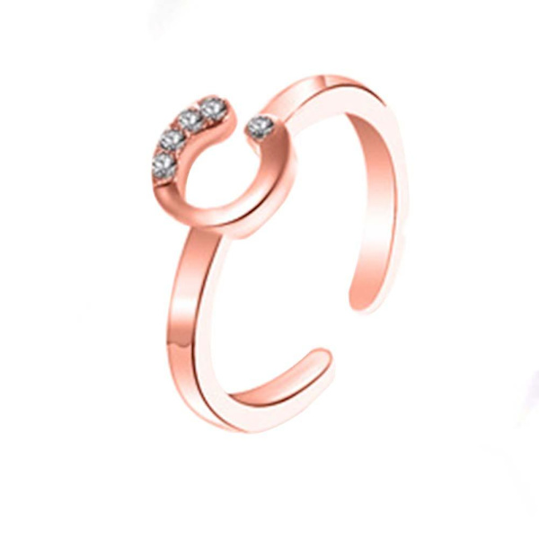 Muodi Yksinkertainen 26 Kirjainta Timanttikivillä Koristeltu Avautuva Sormus Naisten Korut Lahja Rose Gold C