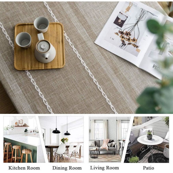 Elegantti puuvilla- ja pellavapöytäliina, pestävä keittiön pöytäliina ruokapöydälle, piknikpöytäliina (asymmetria - kahvi, 100 x 160 cm),