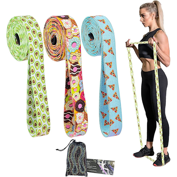 Långt motståndsband set tyg dra upp assistansövningsband 3-pack tjockt tyg stretch träningsband för träning, loop motståndsband set fo