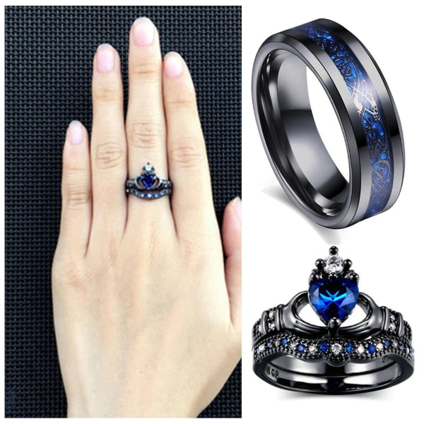 Kvinders Ring Skinnende Rhinestone Rustfrit Letvægts Par Finger Ring Til Valentinsdag Black US 12