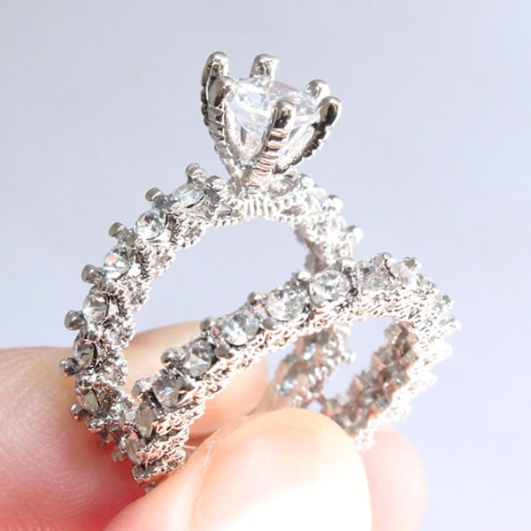 1 Par Kvinne Ring Full Rhinestone Inlagt Ikke-blekende Lett Symmetrisk Bryllup Krans For Bursdag US 10