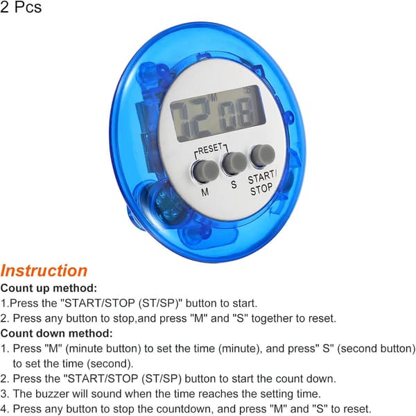2 stk. (Blå) Rund Digital Timer, Liten Nedtelling/Opptelling Klokke