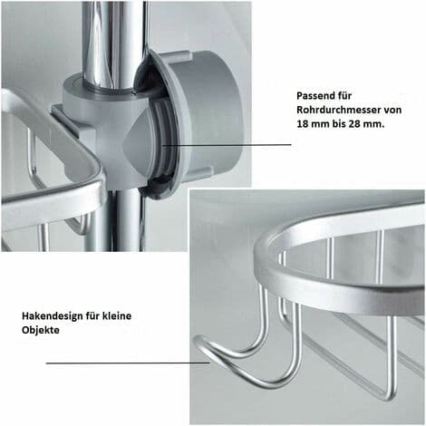Høydejusterbar skrubar sort aluminium dusjholder (sølv)