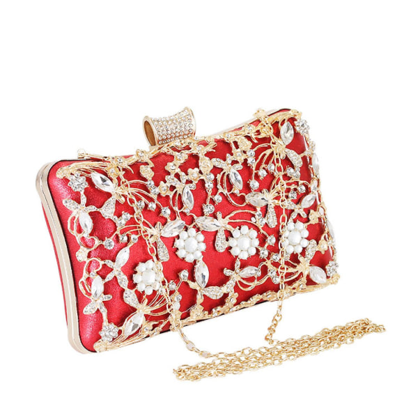 Kvinders Krystal Aften Clutch Taske Bryllup Pung Brud Prom Håndtaske Fest Taske A916-1072 Red