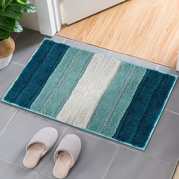 Mikrofiber bademåtte, dørmåtte blød skridsikker bademåtte, elegante stribede shaggy bademåtter til badeværelset 50x80cm - (Gradient Blå)