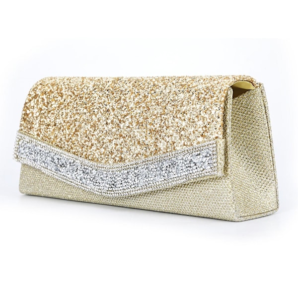 Glittrande Silver Handväska för Kvinnor, Glitter Brud Clutch Väska för Bröllop A916-736 Gold