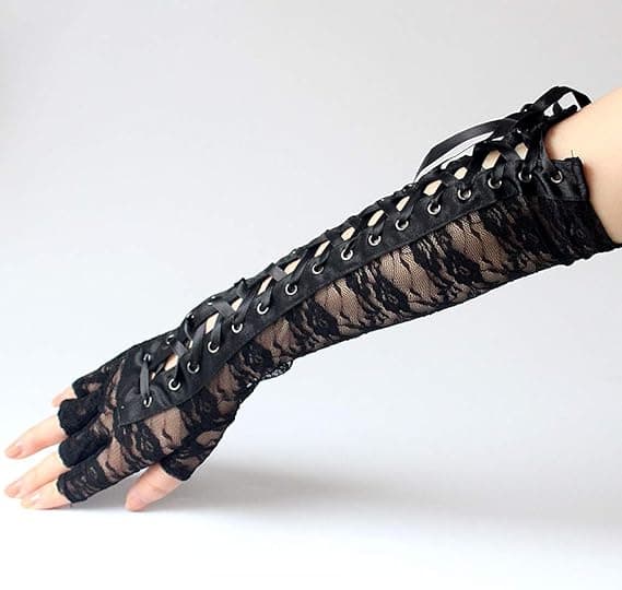 Spets Steampunk Handskar (Vit) Justerbara Fingerlösa Handskar