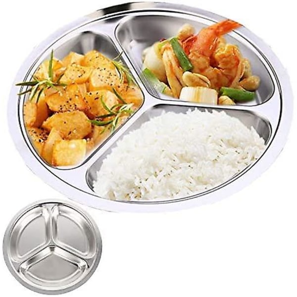 Set Of 2 Stainless Steel Plates With Compartments For Camping, Kid&#39;s Meals, Or Everyday Use (silver, 10.2&#39;&#39;)