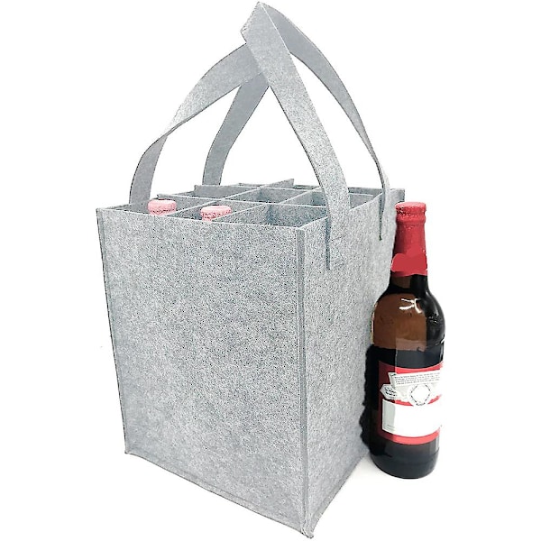 Gjenbrukbare handleposer for reiser, camping og piknik, perfekt gave til vinelskere 9 bottles Light gray