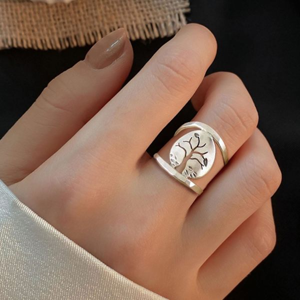 Klassinen kaiverrettu ontto vintage-rengas lintu-puukuvioinen naisen sormus koruvarusteet Silver US 9