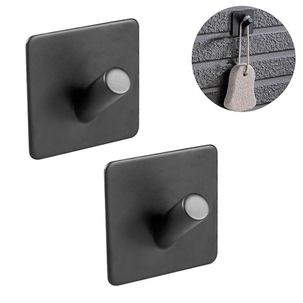 2 stk Selvklebende Håndklekroker Veggkroker Henger Anti-skli Heavy-duty Vanntette Rustfritt Stål Henger For Henging Kjøkken Kåpe Bad Håndkle Hjem Black Square oblique hook