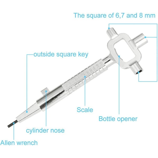 6 In 1 Spanner Wrench 6/7/8 Mm Square Allen Key With Scale Multi-function Universal Construction Site Master Key In Solid Zinc Alloy For Opening Door