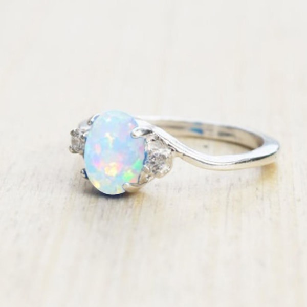 Mode Utsökt Opal Alloy Charm Ring Kvinnor Brud Bröllop Engagemang Smycken US 6