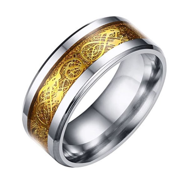 Unisex drakmönster titanstål, ej blekande ring bröllopsband smycken present Golden US 11
