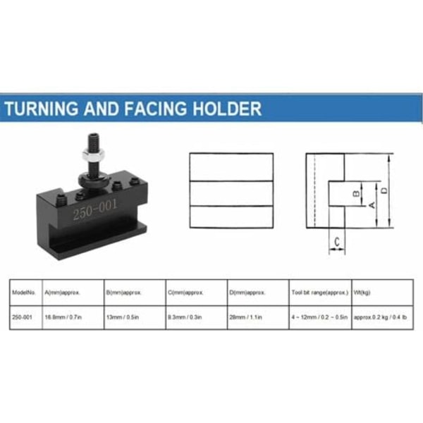 250-001 CNC-svarvverktygshållare, Svarvverktygshållare Snabbväxlingsverktygshållare Ersättningsverktygshållare Kolvdistans för
